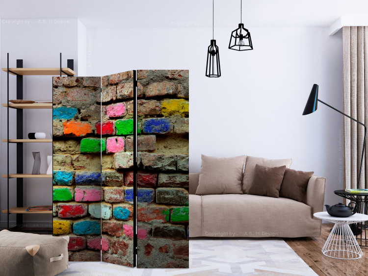 Room Divider Screen Colorful Bricks (3-piece) - colorful composition with brick texture 133498 additionalImage 4