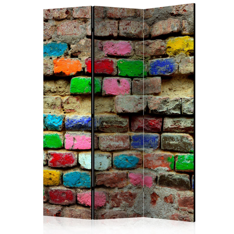 Room Divider Screen Colorful Bricks (3-piece) - colorful composition with brick texture 133498