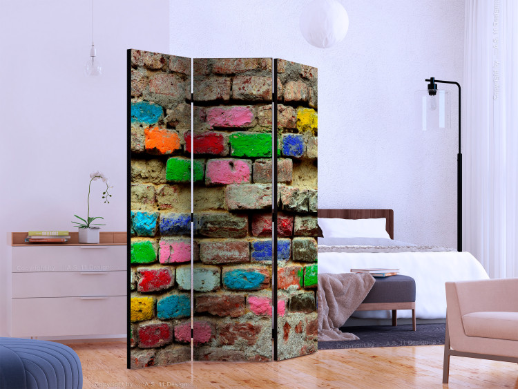 Room Divider Screen Colorful Bricks (3-piece) - colorful composition with brick texture 133498 additionalImage 2