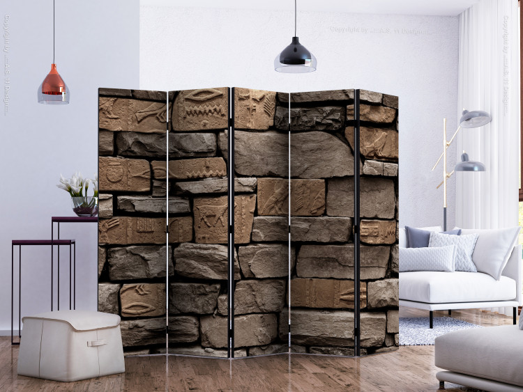 Room Divider Screen Egyptian Stone II - texture of bricks in Egyptian carvings and stones 133598 additionalImage 2