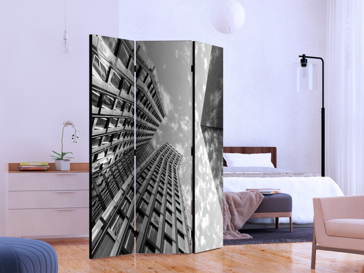 Room Divider Screen Touch the Sky - black and white tall skyscrapers against the sky and clouds 133998 additionalImage 2