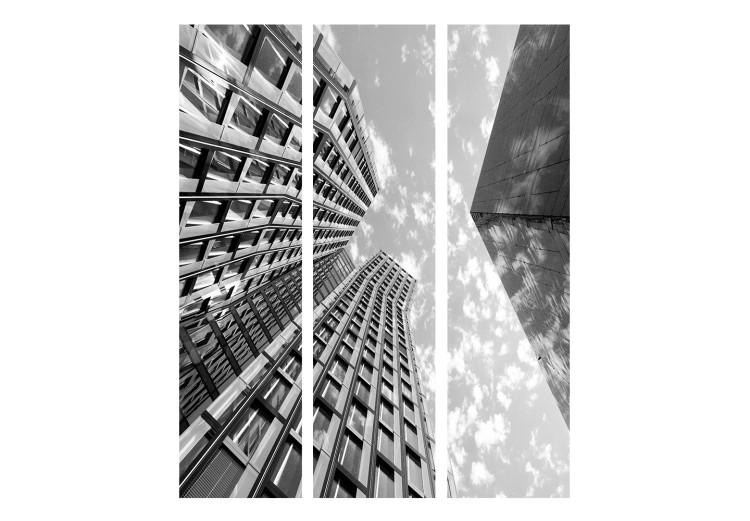 Room Divider Screen Touch the Sky - black and white tall skyscrapers against the sky and clouds 133998 additionalImage 3