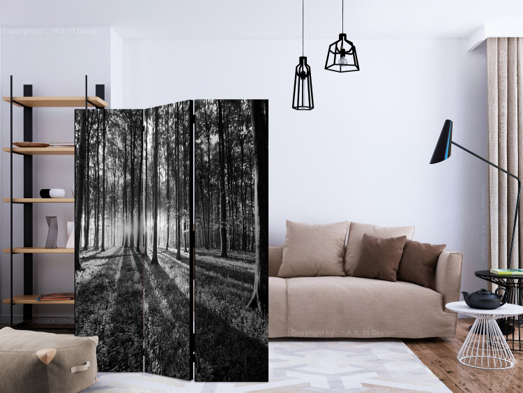 Room Separator Grey Wilderness - black and white forest landscape with densely arranged trees 134098 additionalImage 4