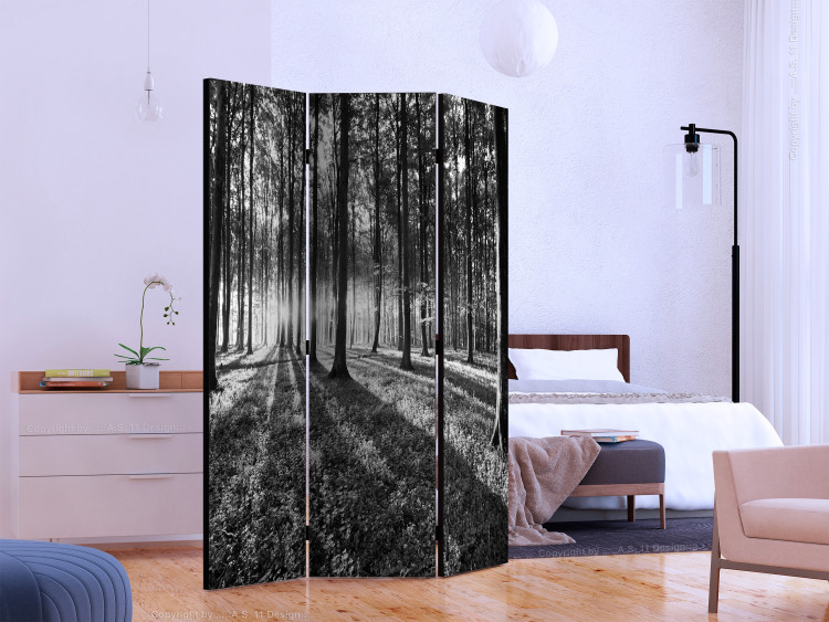 Room Separator Grey Wilderness - black and white forest landscape with densely arranged trees 134098 additionalImage 2