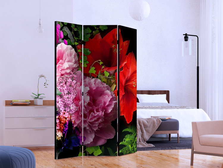 Folding Screen June Evening (3-piece) - colorful flowers and green plants 134298 additionalImage 2