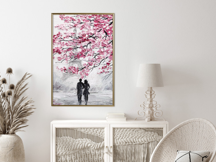 Wall Poster April in Paris - romantic landscape of Paris and a tree with pink leaves 135098 additionalImage 5