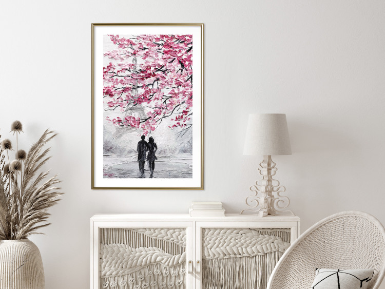 Wall Poster April in Paris - romantic landscape of Paris and a tree with pink leaves 135098 additionalImage 13