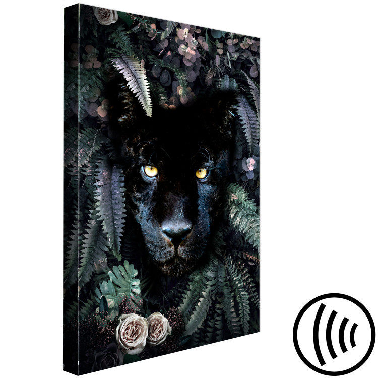 Canvas Print Black Panther in Leaves (1-piece) Vertical - cat in dense jungle 138598 additionalImage 6
