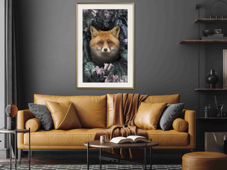 Poster Fox in Flowers - portrait of a fox against a background of green plants and flowers 138698 additionalImage 23
