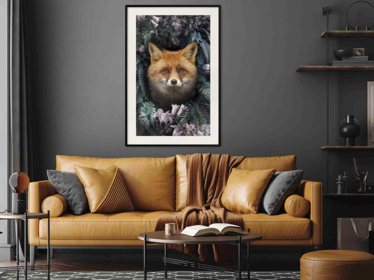 Poster Fox in Flowers - portrait of a fox against a background of green plants and flowers 138698 additionalImage 17