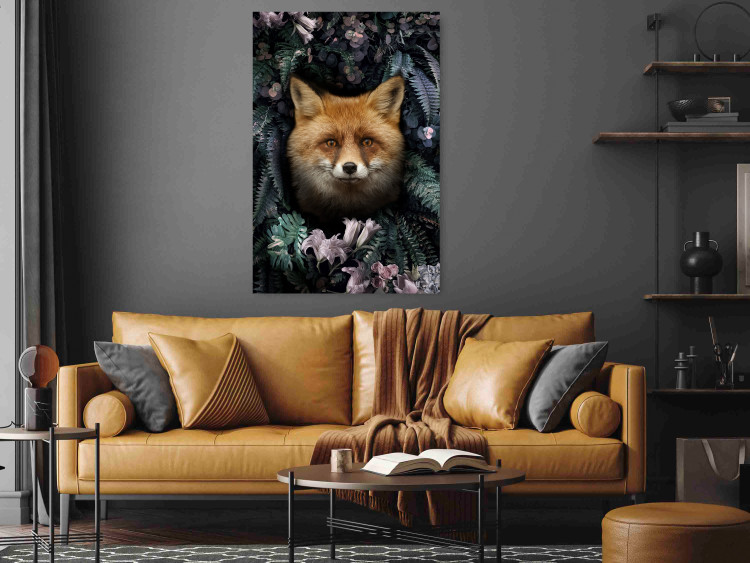 Poster Fox in Flowers - portrait of a fox against a background of green plants and flowers 138698 additionalImage 14