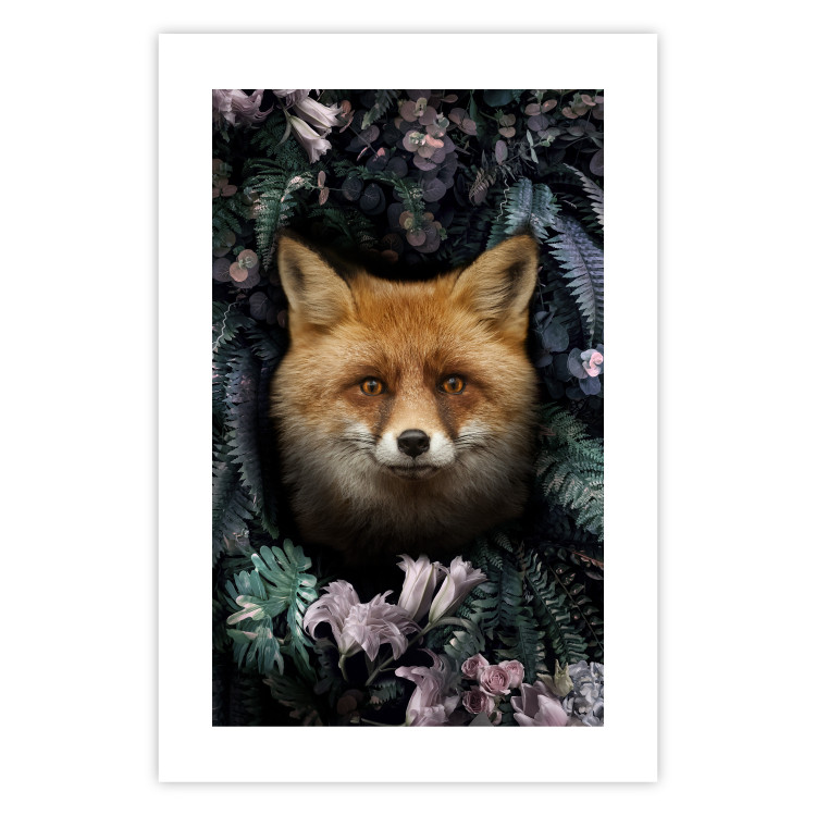 Poster Fox in Flowers - portrait of a fox against a background of green plants and flowers 138698 additionalImage 3