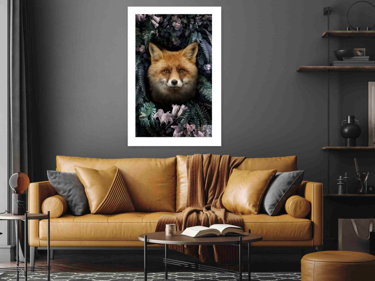 Poster Fox in Flowers - portrait of a fox against a background of green plants and flowers 138698 additionalImage 24
