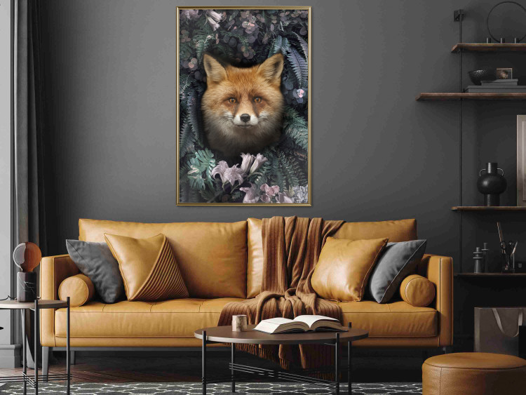 Poster Fox in Flowers - portrait of a fox against a background of green plants and flowers 138698 additionalImage 4