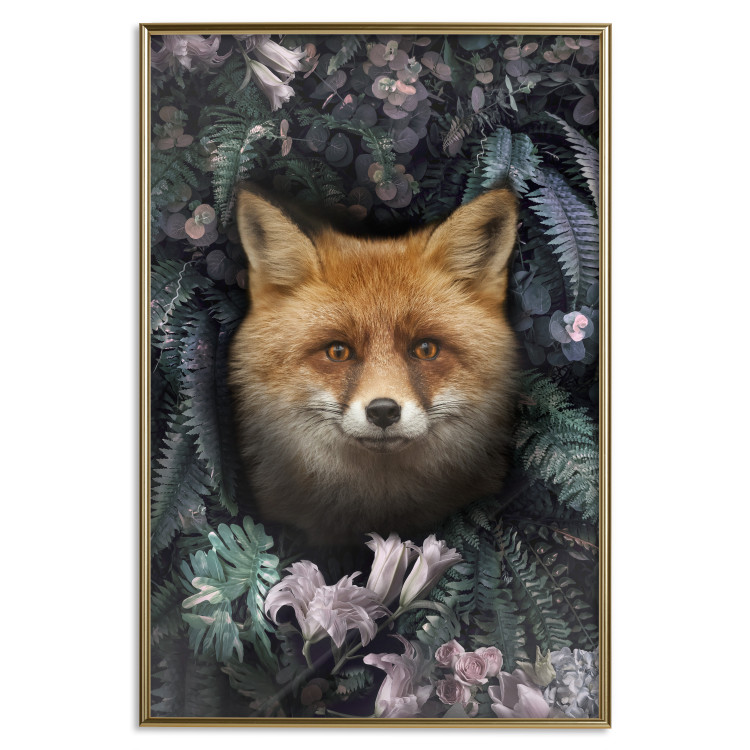 Poster Fox in Flowers - portrait of a fox against a background of green plants and flowers 138698 additionalImage 21