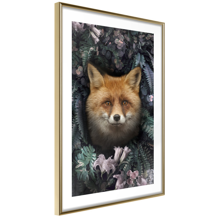 Poster Fox in Flowers - portrait of a fox against a background of green plants and flowers 138698 additionalImage 11