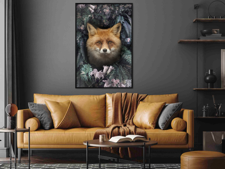 Poster Fox in Flowers - portrait of a fox against a background of green plants and flowers 138698 additionalImage 22