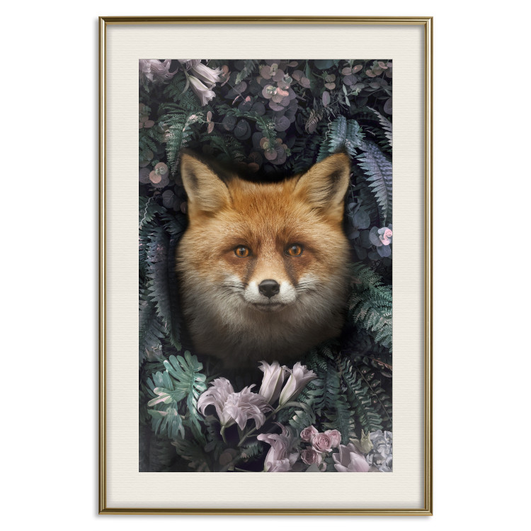 Poster Fox in Flowers - portrait of a fox against a background of green plants and flowers 138698 additionalImage 18