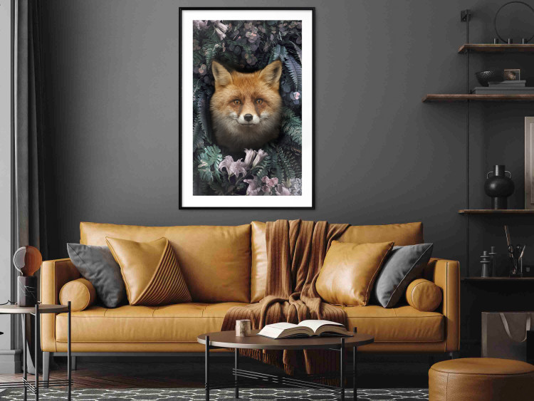 Poster Fox in Flowers - portrait of a fox against a background of green plants and flowers 138698 additionalImage 8