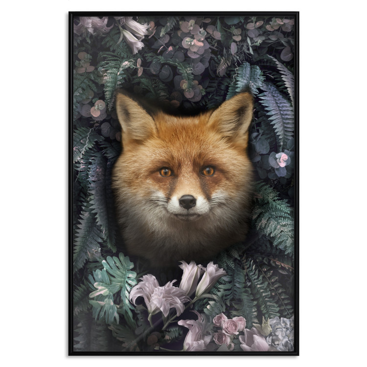 Poster Fox in Flowers - portrait of a fox against a background of green plants and flowers 138698 additionalImage 20