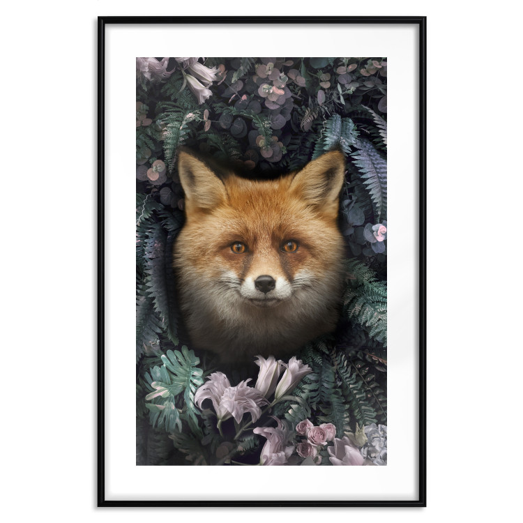 Poster Fox in Flowers - portrait of a fox against a background of green plants and flowers 138698 additionalImage 15