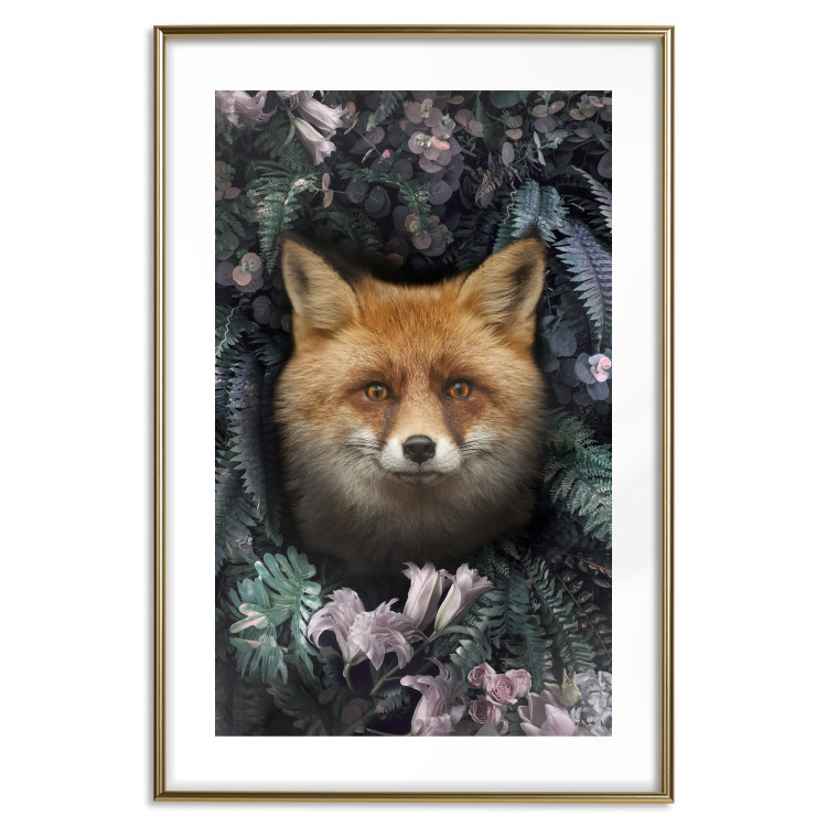 Poster Fox in Flowers - portrait of a fox against a background of green plants and flowers 138698 additionalImage 16