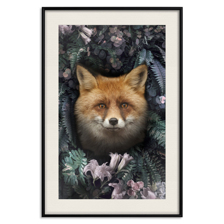 Poster Fox in Flowers - portrait of a fox against a background of green plants and flowers 138698 additionalImage 19