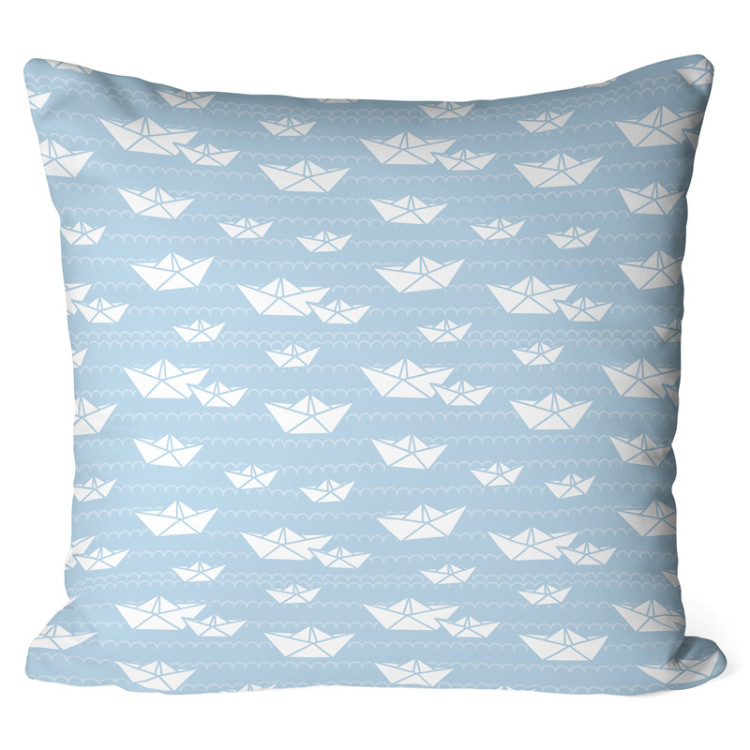 Decorative Microfiber Pillow The ships at sea - composition in shades of white and blue cushions 146998