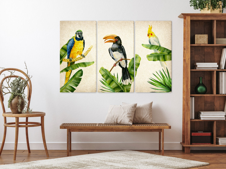 Canvas Print Exotic Triptych (3-piece) - colorful birds among green plants 149098 additionalImage 3