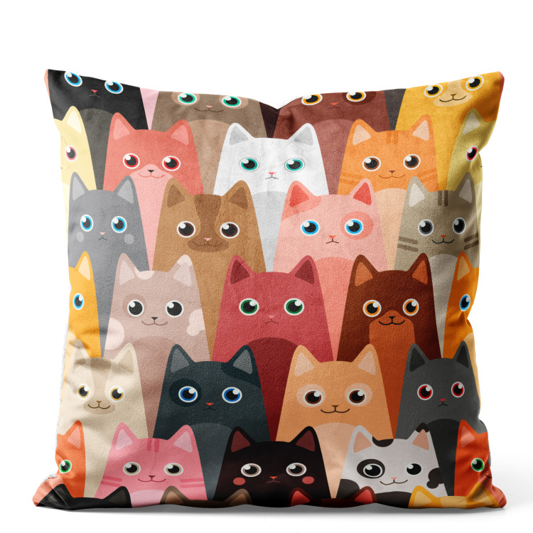 Decorative Velor Pillow Colorful Animals - Illustrated Composition With Cats in Different Colors 151298