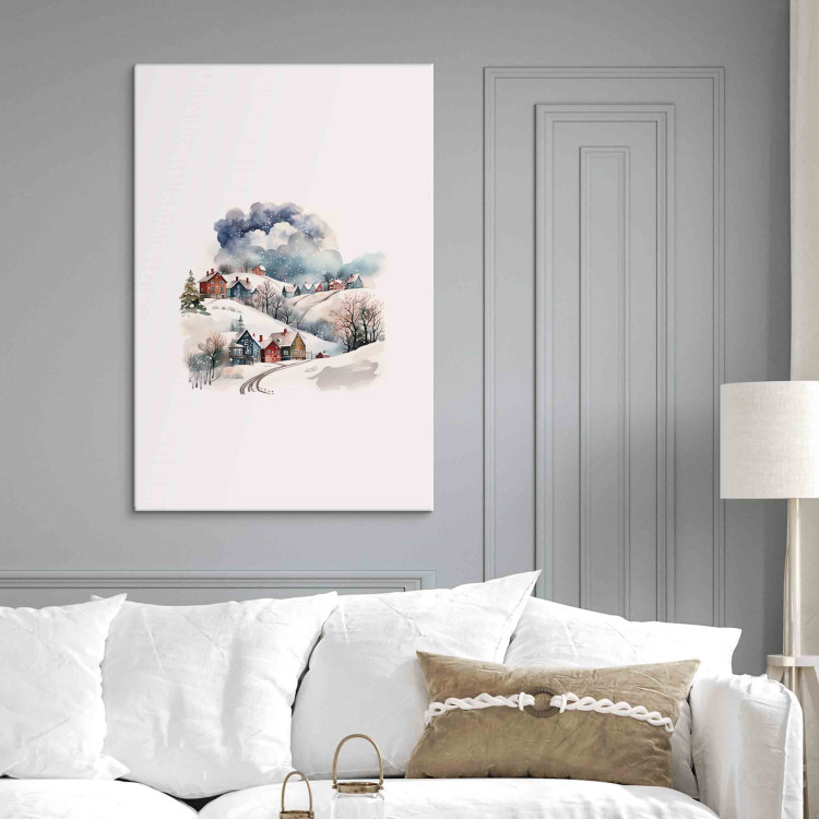 Canvas Christmas Village - Watercolor Illustration of Snow-Covered Houses 151698 additionalImage 3