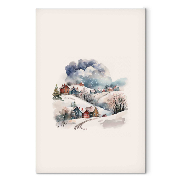 Canvas Christmas Village - Watercolor Illustration of Snow-Covered Houses 151698