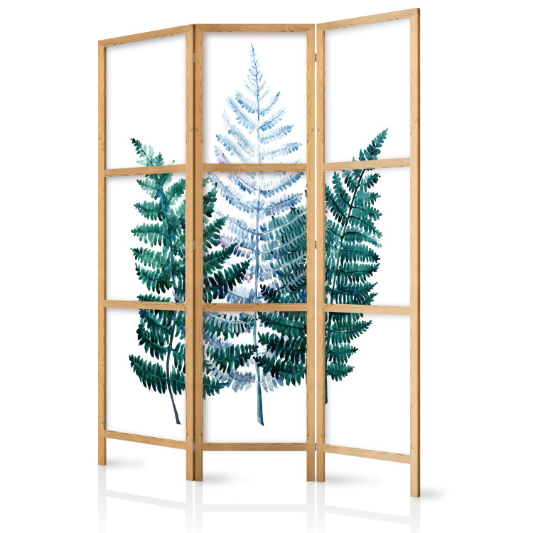 Folding Screen Nature - Turquoise and Blue Fern Leaves on White Background [Room Dividers] 159798 additionalImage 5