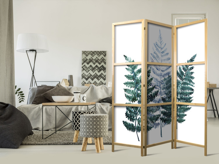 Folding Screen Nature - Turquoise and Blue Fern Leaves on White Background [Room Dividers] 159798 additionalImage 8