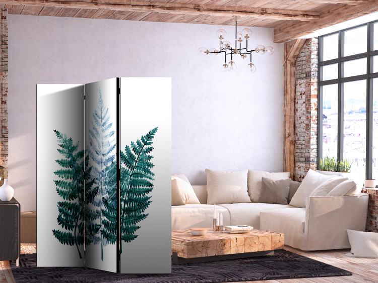 Folding Screen Nature - Turquoise and Blue Fern Leaves on White Background [Room Dividers] 159798 additionalImage 4