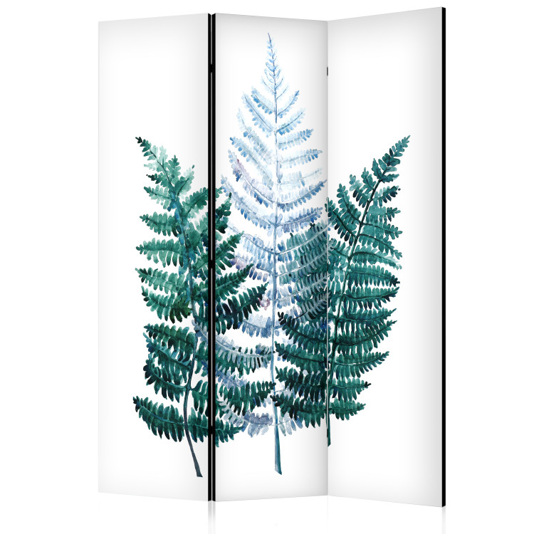Folding Screen Nature - Turquoise and Blue Fern Leaves on White Background [Room Dividers] 159798