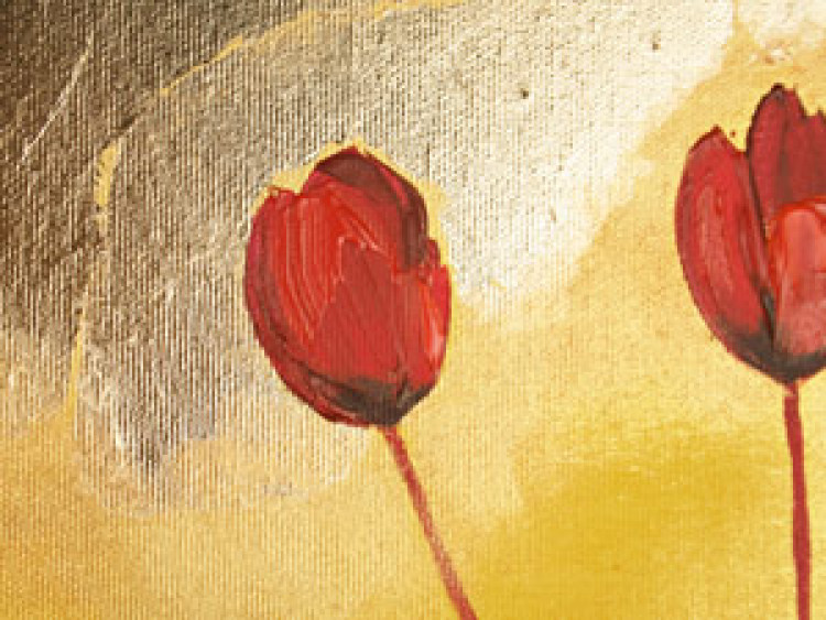 Canvas Art Print Red Poppies on Yellow Background (1-piece) - abstraction with flowers 46598 additionalImage 3