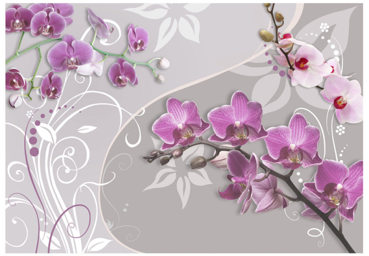Wall Mural Flight of Purple Orchids - Flowers on a Background with Imaginary Elements 60298 additionalImage 1