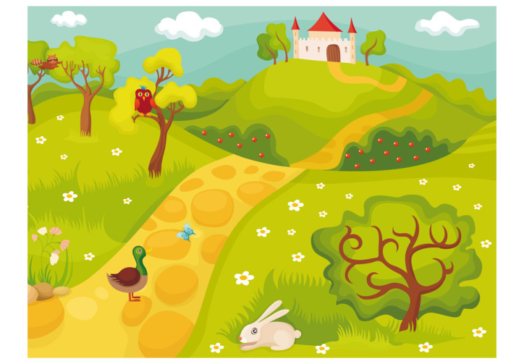 Wall Mural Enchanted World - Path leading to a castle through fields and forests for children 61198 additionalImage 1