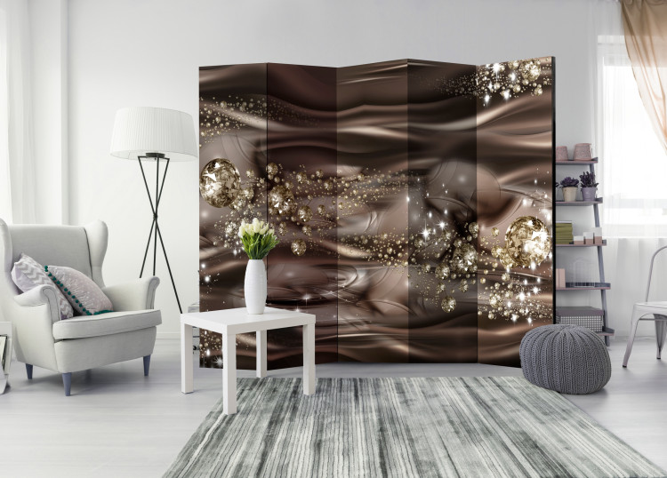 Room Divider Screen Chocolate River II - abstract brown waves and diamond glow 95598 additionalImage 4