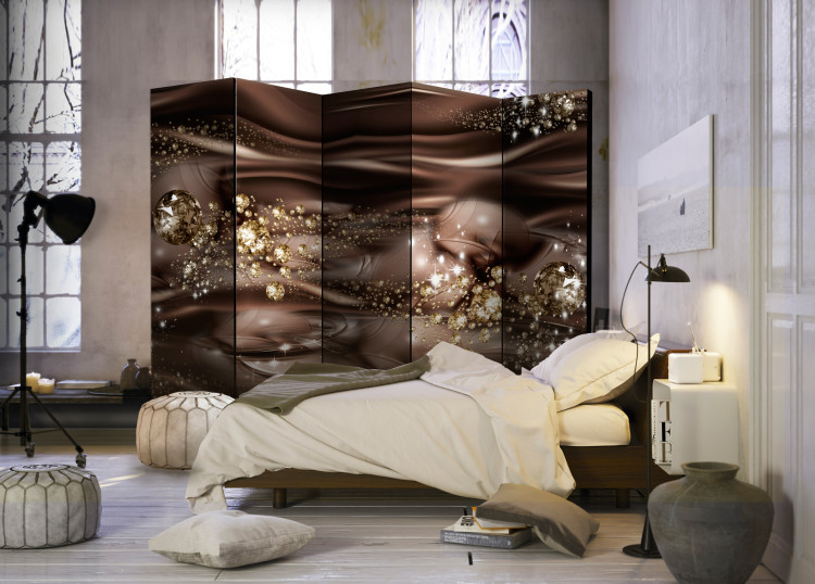Room Divider Screen Chocolate River II - abstract brown waves and diamond glow 95598 additionalImage 2