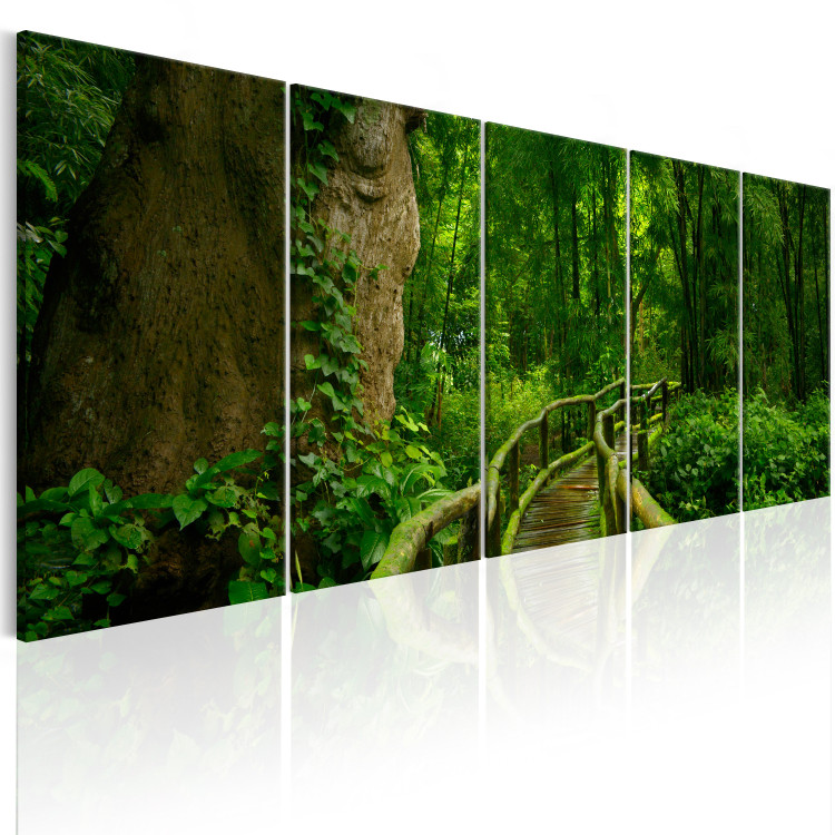 Canvas Print Journey into the Unknown (5-piece) - Bridge Among Trees in Exotic Jungle 105609 additionalImage 2