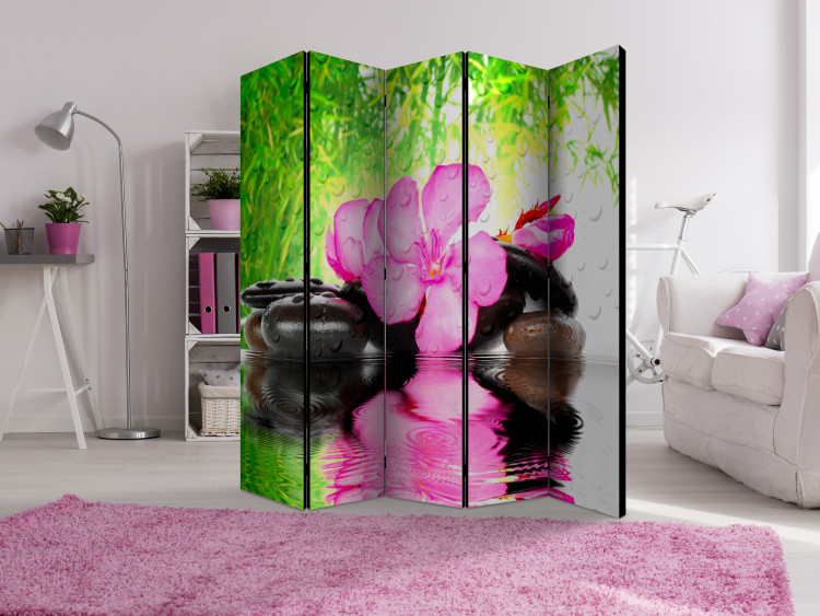Room Divider Blurred Reflection II - pink flower with black stones in Zen style 108409 additionalImage 4