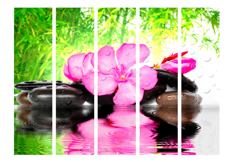 Room Divider Blurred Reflection II - pink flower with black stones in Zen style 108409 additionalImage 3