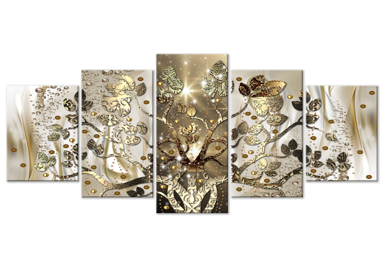 Canvas Art Print Royal Tree (5-part) Wide - Golden Nature Abstraction 108509