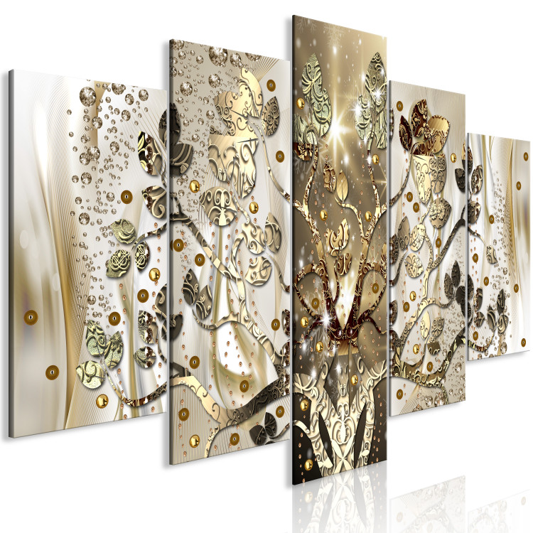 Canvas Art Print Royal Tree (5-part) Wide - Golden Nature Abstraction 108509 additionalImage 2