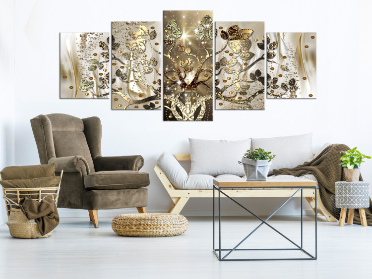 Canvas Art Print Royal Tree (5-part) Wide - Golden Nature Abstraction 108509 additionalImage 3