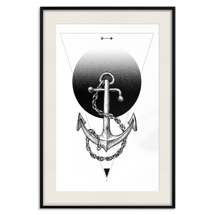 Poster Anchor - black and white geometric composition with an anchor and a triangle 114309 additionalImage 18