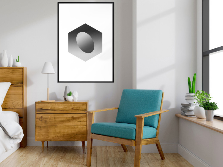 Wall Poster Egg in Hexagon - black and white composition in geometric shapes 116609 additionalImage 4
