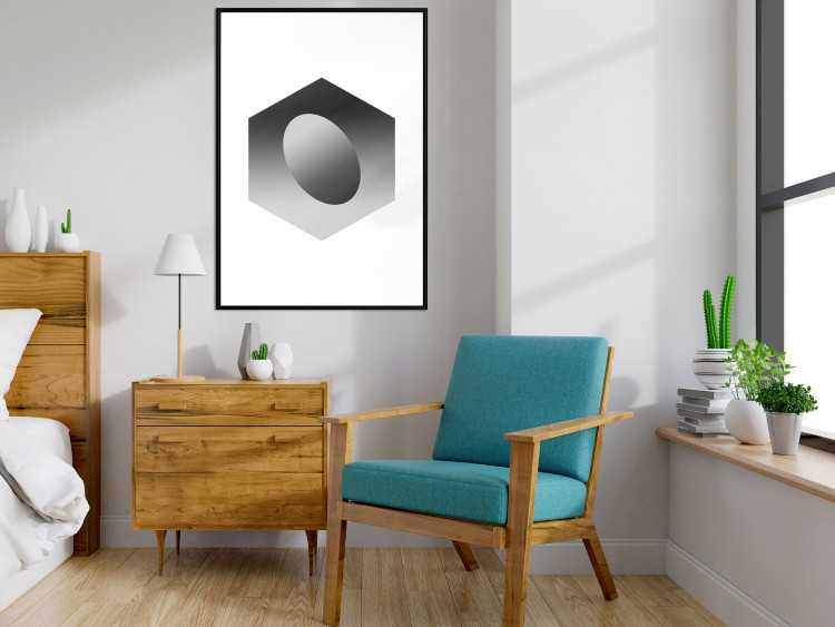 Wall Poster Egg in Hexagon - black and white composition in geometric shapes 116609 additionalImage 3
